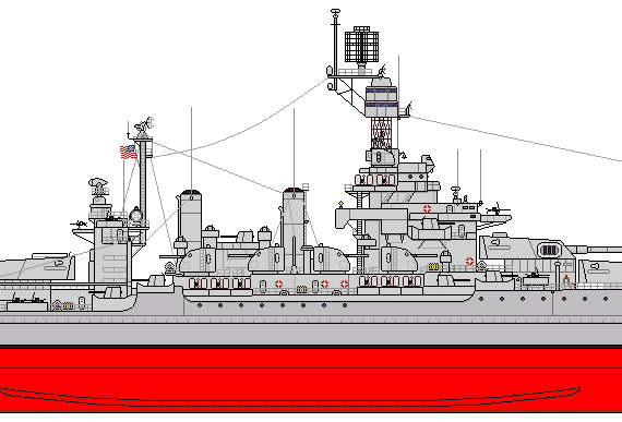 Combat ship USS BB-46 Maryland 1945 [Battleship] - drawings, dimensions, figures